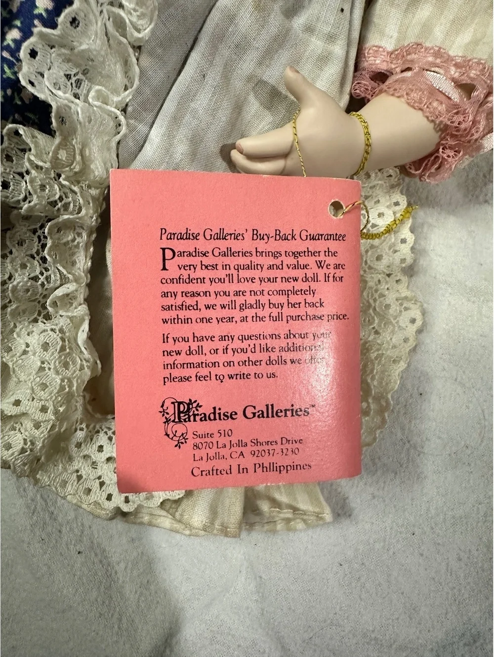 1992 Paradise Galleries Porcelain Doll with Blonde Hair and Blue Dress